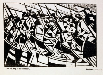 في الطريق إلى الخنادق ، رسم توضيحي من مجلة "بلاست" ، يونيو 1914 بواسطة كريستوفر ريتشارد وين نيفنسون